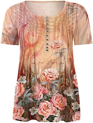 Lcepcy жени скријте ја стомакот Туника врвови 2023 лето кратки ракави лабави проток на хенли кошули симпатична маичка со облеки