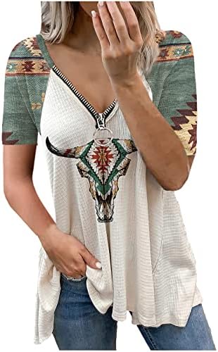Comigeewa Tshirt Девојки Краток ракав длабок V врат памук салон Викторија каубојска блуза маица женски РН