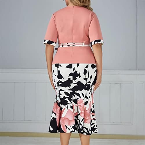 Womenените 2023 Лејди Елегантен плетен чипка Кејп Фустан плус Големина Мода печатење на фустан со половина ракав со големина 14 жени