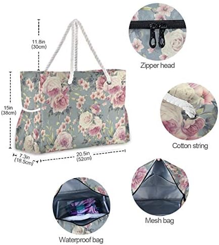 Торба за плажа на Алаза, акварел цветна шема рози патувања торбички торби за кампување, вежбање
