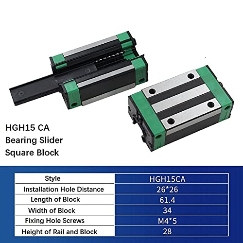 MSSOOMM 15mm HGH15 CNC Square Linear guide Rail Comp 2pcs HGH15-102.36 INCH / 2600MM +4PCS HGH15 - Калифорнија тип на лежиште за лежиште