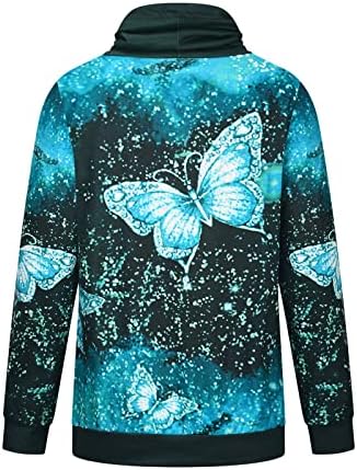 Женски џемпери за џемпери за џемпери со долги ракави во боја, блокада од пеперутка, маица за печатење врвови, тенки лабава вклопена јакна палто