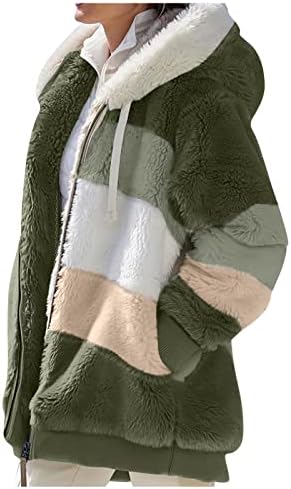 Зимски палта на Зефотим за жени, 2022 плус големина на руно кадифен патент со качулка, удобна топла волна палта со џебови