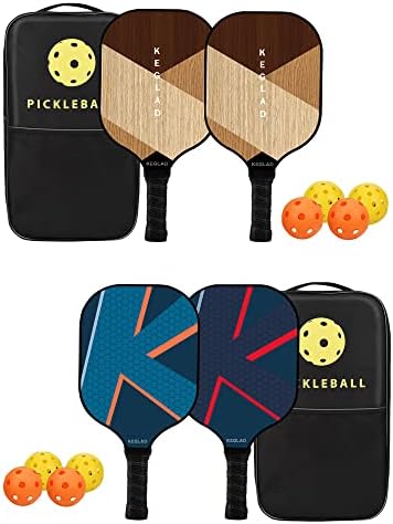 Сет на лопатка на Keglad Pickleball, сет на графит од 2, лесни лопатки за пикбол со 4 топки од пикли и 1 носачка торба, подароци