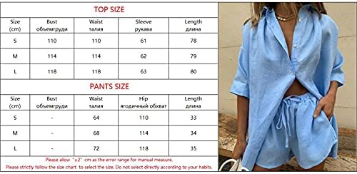 Nufiwi Women'sенски летни обични облеки од 2 парчиња постави кратки ракави со јака за јака маица Топ каросериски шорцеви поставени