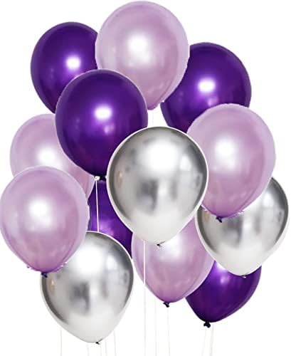 Виолетова Сребрена Декорација За Роденден за Жени 40-ти/50-ти/60-ти/70-ти/80-ти Роденден Среќен Роденден Латекс Балони Обожаватели