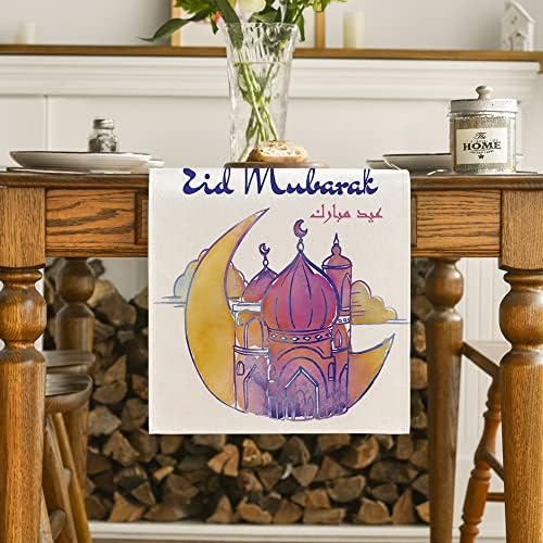 Артроиден режим Месечината Глоден Рамадан Еид Мубарак тркач на маса, сезонски летен празник за кујнски трпезариски декор за украси за