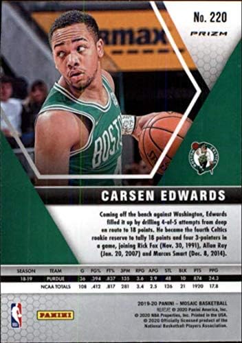 2019-20 Панини Мозаик Зелена 220 Carsen Edvard RC RC Dookie Boston Celtics NBA кошаркарска трговија картичка