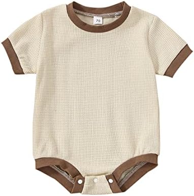 Feibel Unisex бебе лето облека бебе момче кратко ракав каросерија вафли плетени ромперки со екипирање