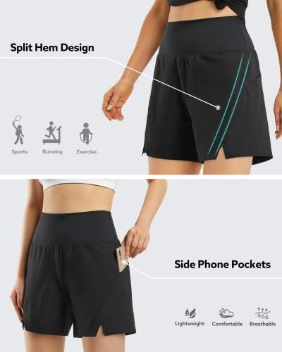 G4free женски атлетски шорцеви за трчање Брзи суви 5 теретани за теретани со високи половини со џебови со џебови