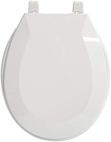 Округ на тоалетно седиште со покривка, силни шарки и лесни чисти, никогаш не олабавете го капакот и седиштето, бела, полипропиленска пластика