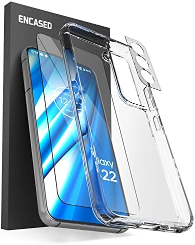 Обвиткан 360 Заштита За Samsung Galaxy S22 Јасна Кутија Со Заштитник На Екранот Калено Стакло + Заштитник На Објективот На Камерата,