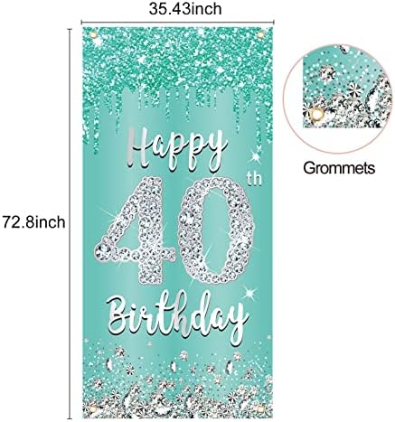 Сребрена сребро 40 -ти роденденски врата за банер украси за жени, појадок сина среќна 40 роденденска врата на вратата, знак за