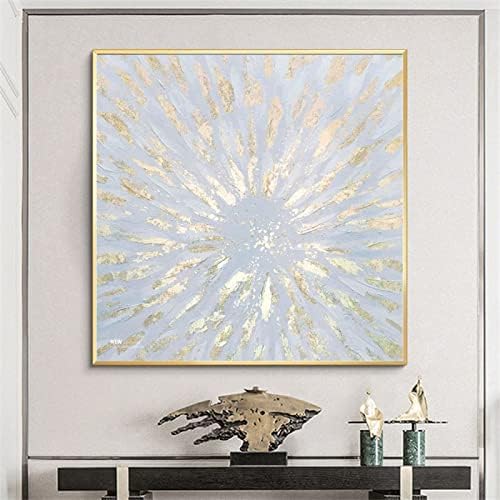 Апстрактна текстура со масло со рачно насликано масло Апстракт - Златен и сребрен лист модерен квадрат со голема големина wallидни