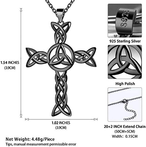 Келтски Јазол Крст Приврзок Ѓердан Шарм за Мажи Жени Црн Пиштол/18к Злато Над 925 Стерлинг Сребро Спирала Троица Јазол Ѓердан Триаголник