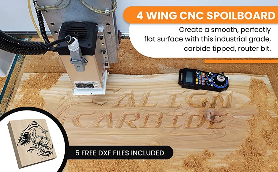 Порамнете ја карбид, CNC Spaceboard Surfaction, Bit Bit Bit Bit, 4 крило, дијаметар на сечење од 2 инчи, 1/2 инчен шанк, CNC рутер про-серија.