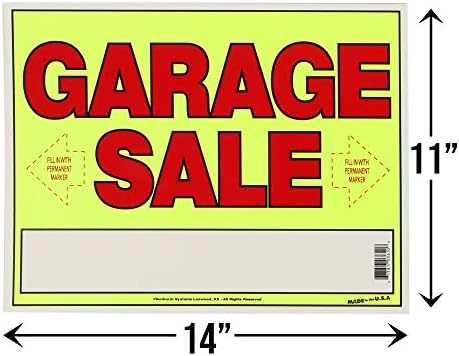 Sunburst Systems 3905 Garage Sale Sign, 14 x 22, 10 пакет & 3610 знак за продажба на гаража 14 x 11 Неон, w/насоки стрели и кутија