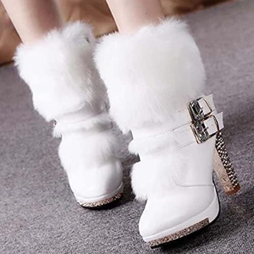 Ddapj pyju жени зимско топло снег глужд чизми faux крзно кристално тока кара и чизми мода со високи потпетици фустани чизми