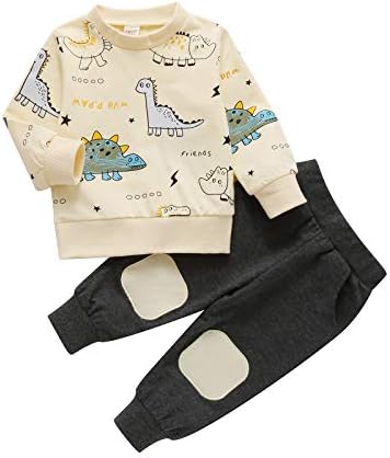Облека за бебешки момче со долги ракави диносаурус печатено џемпер врвови џогерски панталони 2 парчиња есен зимски облеки