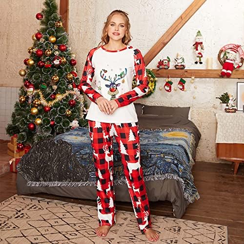 Божиќни пижами за семејство црвена карирана симпатична ирваси Божиќ, кои одговараат на семејната облека за спиење, комплети удобна мека облека