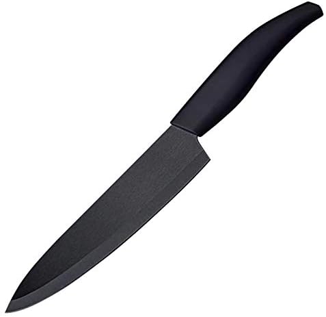 7 керамички нож, ергономски кујнски нож со обвивка од обвивка и исклучителна кутија, црно сечило