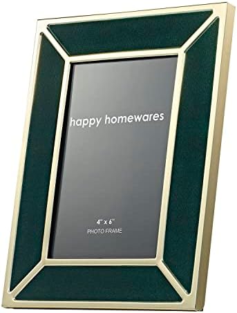 Среќни домашни производи современа четкана златна метал и шумска зелена мека кадифена ткаенина 4x6 Рамка за слика | Портрет или