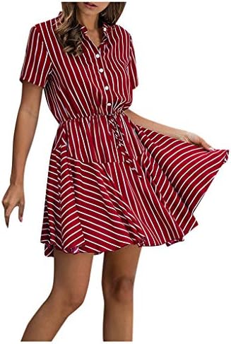 Копче за кратки ракави Shakumy Women Swing Mini Casue Casual Casual Fluation Claid Stripe Snakeskin Loose Tunic кошули Краток фустан