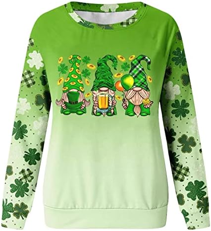 Три гном графички џемпер за жени зелени кошули Детелина печатена обична лабава облека дами пулвер врвови