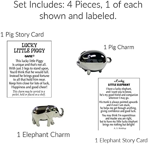 MMS подароци Среќа Мала свиња и слон џебни шарми со картичка за приказни, токени со среќа, подароци поставени во торба за органза