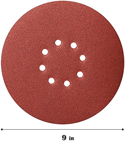 70 парчиња 9 -инчен пескачки дискови и јамка за пескарење диск само стапче 8 дупки за шкурка на дупки собрани 60/80/120/150/180/240 ГРИТ за сушење
