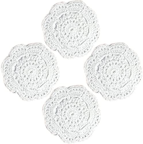 4 Инчен Doilies Капчиња Тркалезна Чипка Doily Рачно Изработени Placemats Памук Хеклани Подлоги, 4 ПАРЧИЊА