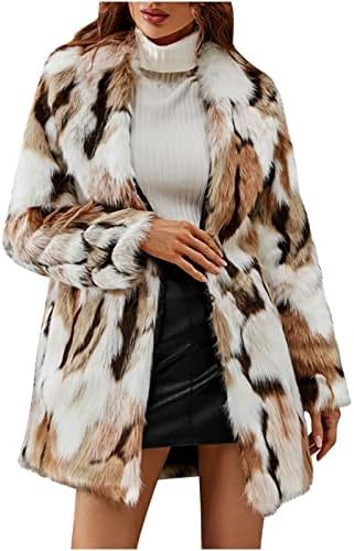 Women'sенски леопард печати за печатење на руно плишани отворени предни кардигански палта Дами преголема долга јакна со џеб