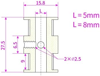 SUTK 5PCS GT2 Timing Murley 20Tooth Bore 5mm 8mm Синхрона опрема со двојно тркало со тркала за 3Д делови за печатач GT2 Blet