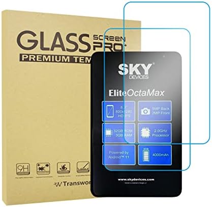 Заштитник на екранот на таблетот Transwon Sky Elite Octamax, заштитен екран на екранот од 2 парчиња стакло за небесни уреди Елита октамакс таблета