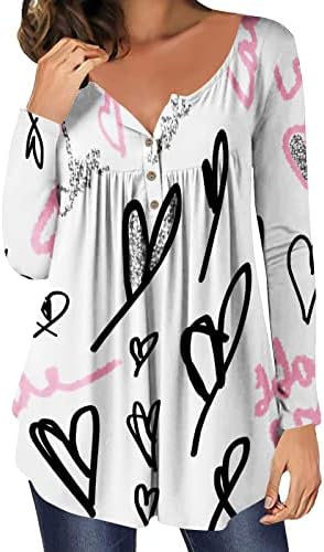 Женски Облечени Блузи Мода Срце Печатење V-Вратот Долги Ракави Повик Маичка Врвот Денот На Вљубените Кошули За Дама Девојка