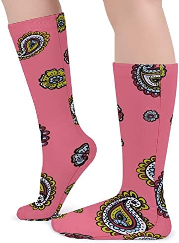 ПЛЕВЕЛКЕЈАТ Розова Индиски Со Paisleys Дебели Чорапи Новина Смешни Печатење Графички Повик Топла Средината На Цевка Чорапи За Зима
