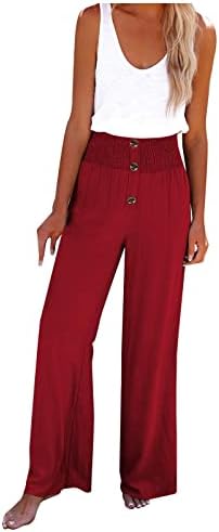 Hdzww жени копчиња панталони со високи половини со долги панталони цврсти пакувања за жени широки летни панталони трендовски панталони