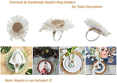 Рачно изработен држач за прстени со салфетка од цвеќиња - прстени од салфетки од маргаритки од 4, токалка со салфетка за забава, свадба,