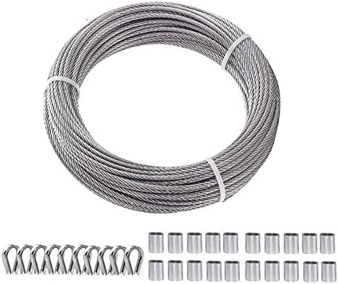 Кабел за јаже со жица од тотаци 1/8, кабел за авиони од не'рѓосувачки челик од 100ft T316 7x7, кабел со метал со тешки метални со ракави