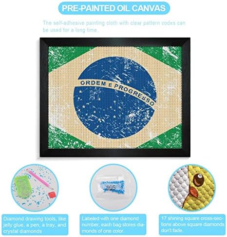 Бразил ретро знаме Дијамант за сликарство за сликање на слика 5D DIY целосна вежба Rhinestone Arts Wallид декор за возрасни Блеквуд
