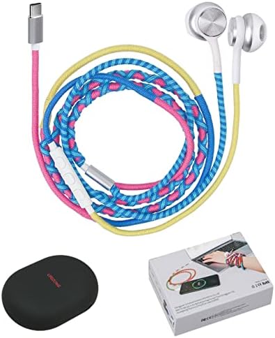 Уризони ткаенини плетенки со USB C слушалки жични - завиткани од типот C ушите во ушите во боја на слушалки со MIC прилагодлив волумен со висока дефиниција компатибилен