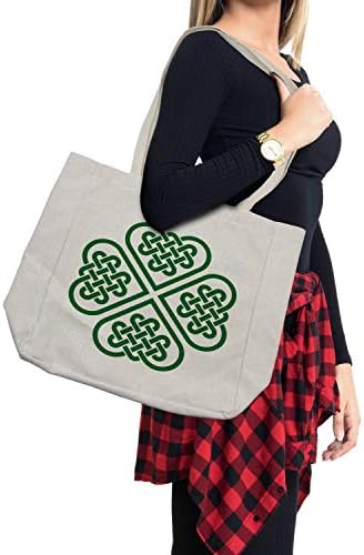 Торба за купување келтска келтска келтска келтска кеса, монохроматски 4 лисја детелина во форма на безвременски келтски форма галски, еколошки