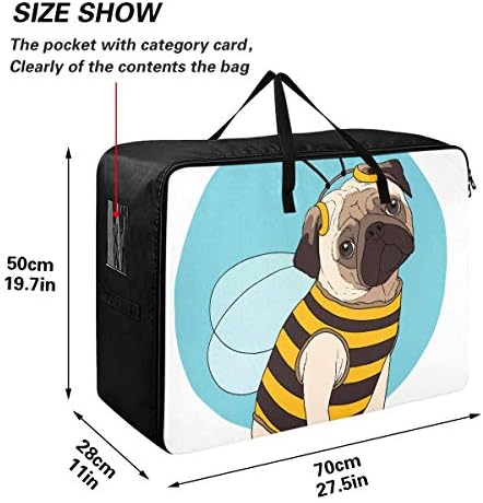 Н/ А Торба За Складирање Со Голем Капацитет-Смешно Мопс Куче Пчела Јорган Облека Организатор Декорација Спална Соба Патент Подвижна