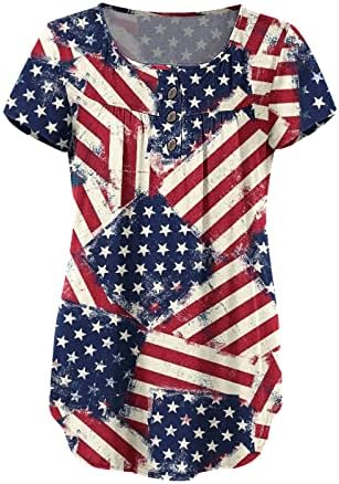 Пакет Маици Жени Мода Денот На Независноста Печатена Кошула V Копче За Вратот Блуза Со Кратки Ракави Женски Кошули