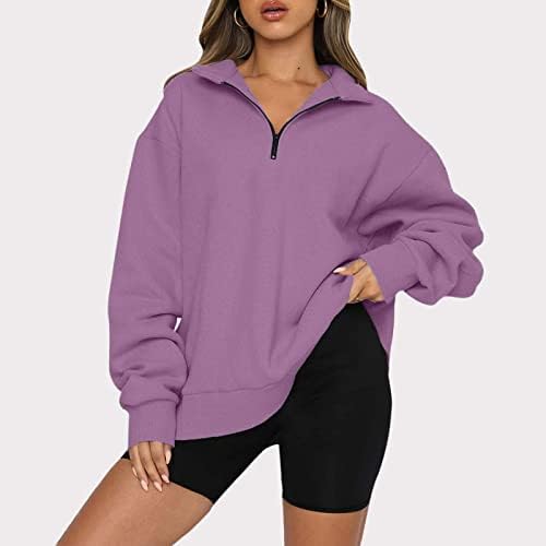 Dreamlascar женски преголем половина патент пуловер долг ракав џемпер четвртина патент худи џемпер тинејџерски девојки паѓаат y2k облека