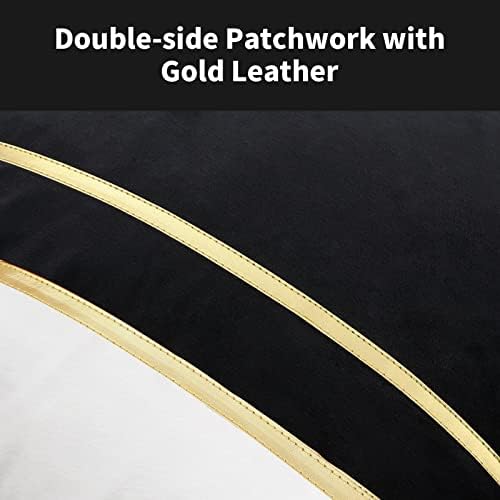 Декоративната кадифена перница на Lanieney опфаќа 12x20 инчи црно -бело лумбално фрлање перници за крпеница со златна кожа луксузна