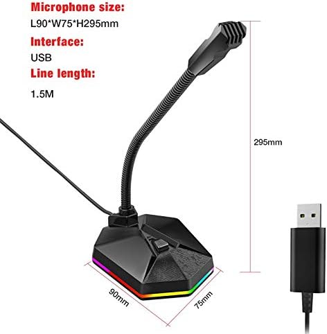 WSSBK Десктоп Капацитивен Микрофон USB Намалување На Бучавата Компјутерски Микрофон Со Светлосен Ефект За Игри Во Живо Стриминг​​