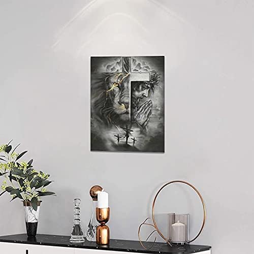 Исус и лав wallидна уметност до прекрасниот свет врамен платно дома украс црно -бел религиозен Исус, вкрстениот wallиден декор инспиративен
