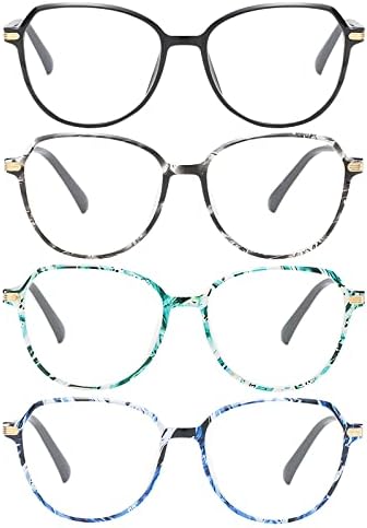 QxAiVMin 4 Парчиња Стилски Преголеми Овални Очила За Читање За Жени Мажи, Ултра Лесни Читачи На Компјутери, Очила Со Голема Рамка