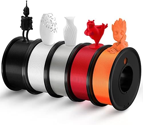 Филамента за печатач HAOSEGD 3D PLA 1,75 mm 3-D материјали за печатење 5 филима за печатење во боја 1,75 mm бело црно чисто црвено портокалово